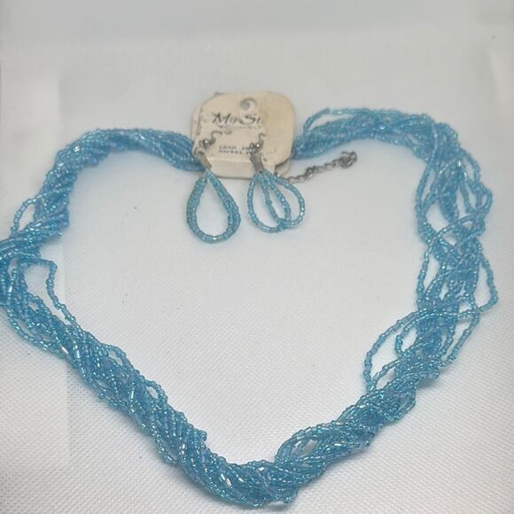Blue Beaded Necklace and Earring Set - Picture 1 of 3